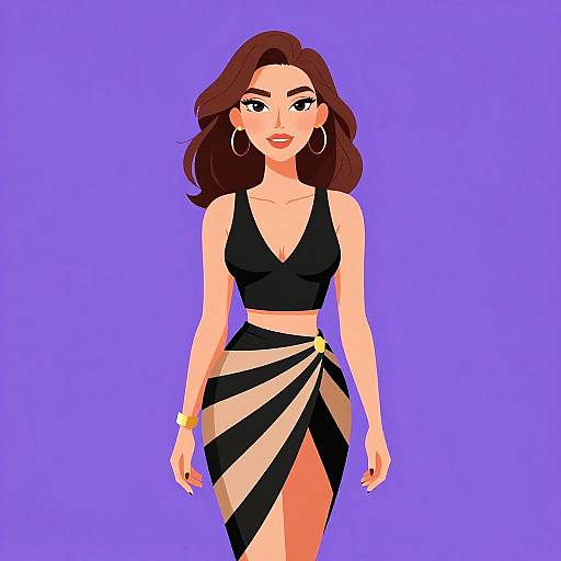 Stylish Woman in Crop Top and Striped Wrap Skirt