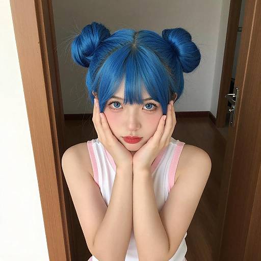 Young Woman with Blue Twin-Bun Hair