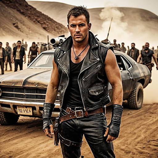 Muscular Man in Post-Apocalyptic Leather Outfit