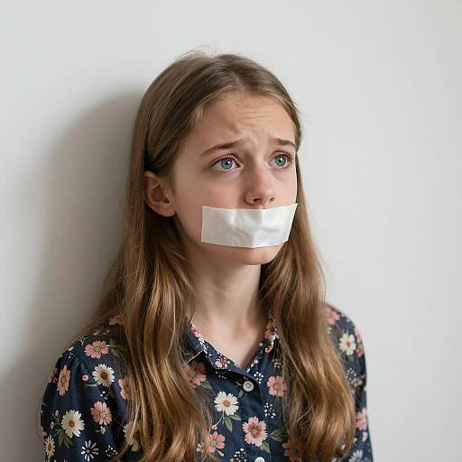 Fearful Young Girl Against a Wall