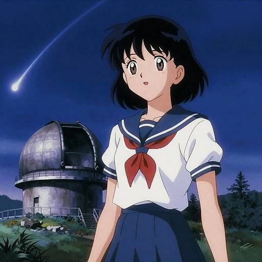 1990s Anime Girl at Hilltop Observatory