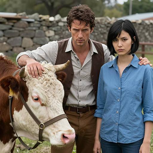 Intense Duo with a Curly Cow