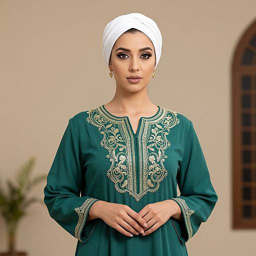 Woman in Turban and Green Dress