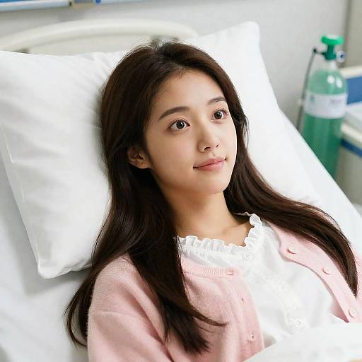 Young Woman in Hospital Bed with Smile