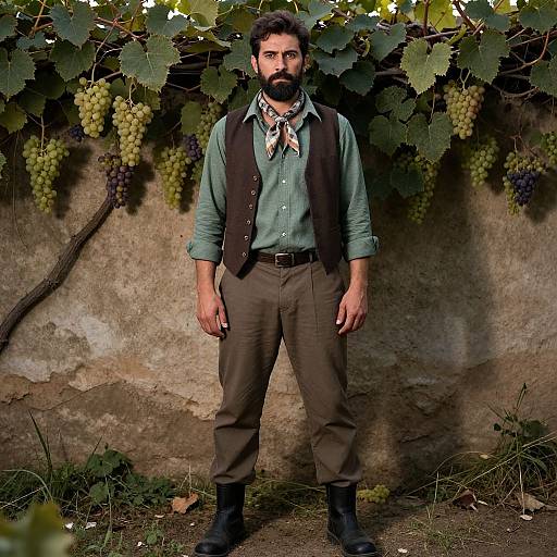 Rugged Man Among Grape Harvest