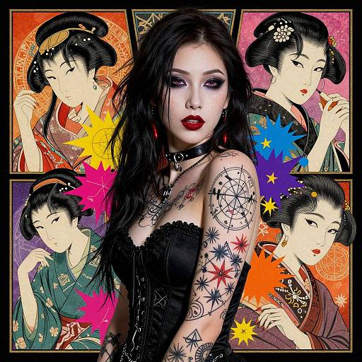 Gothic Ukiyo-e Woman with Star Charts