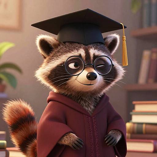 Scholarly Raccoon in Burgundy Gown