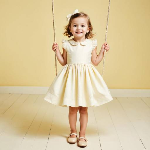 Little Girl in Cream Dress on Swing