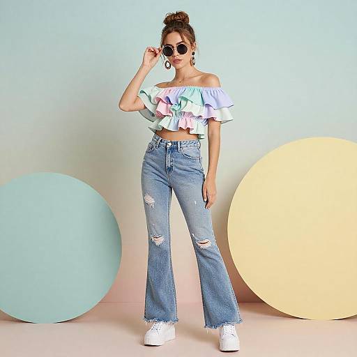 Chic Pastel Fashion: Confident Young Woman