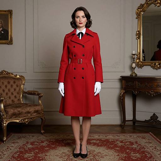 Elegant Redcoat Woman in White Gloves