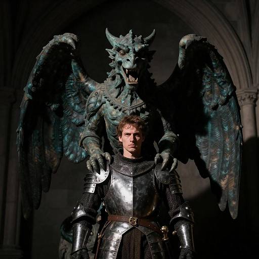 Gargoyle Grips Armored Knight in Archway
