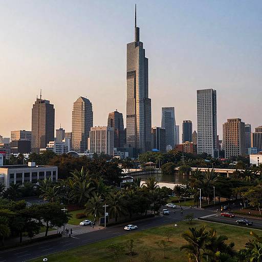 Photorealistic Cityscape at Dusk