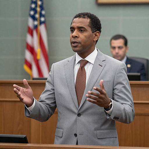 Attorney Gesturing in Courtroom Photo