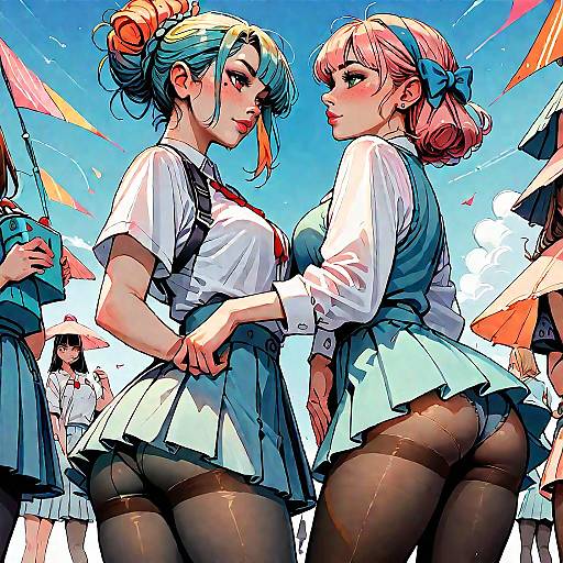 Four Girls Pantyhose Stacking Scene