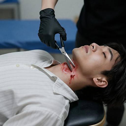 Dramatic Scene: Dark Hair and Scissors