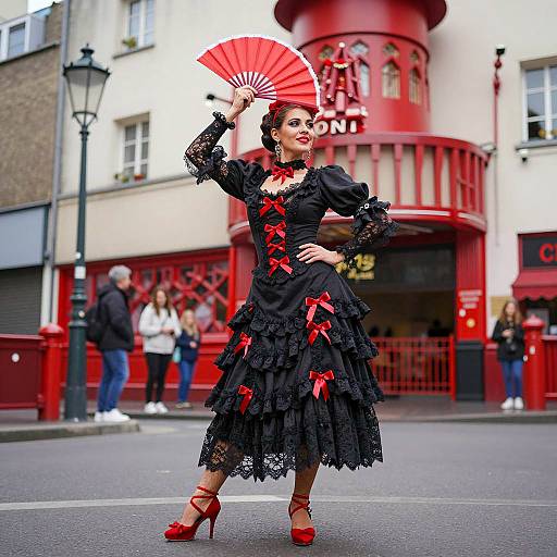 Victorian Can Can Dancer in Urban Scene