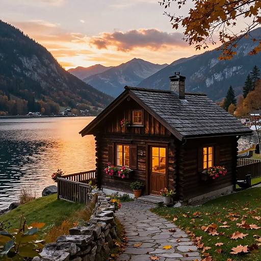 Cozy Rustic Lakeside House at Sunset