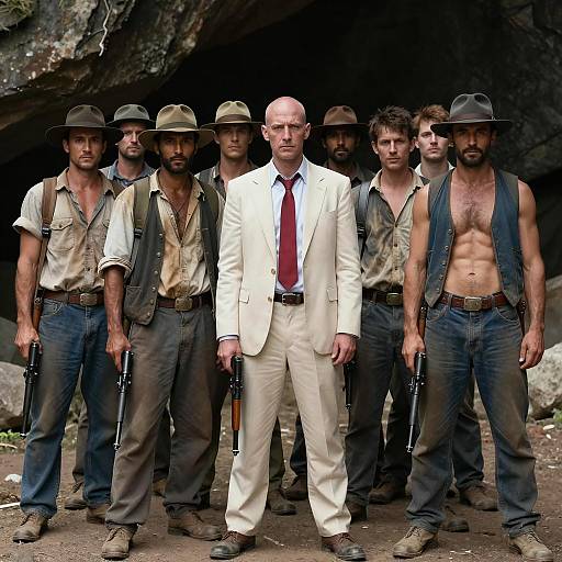 Intense Men in Cave with Guns