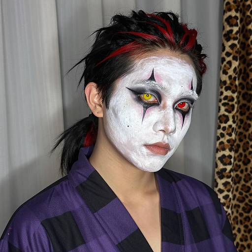 Person with Artistic Face Paint and Colorful Eyes