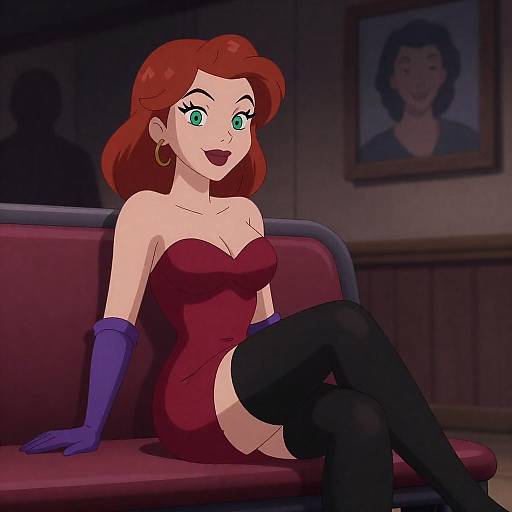 Stylish Cartoon Woman in Dim Room