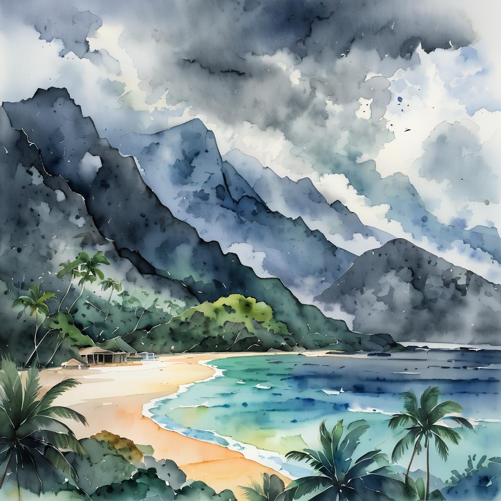 Stormy Tropical Archipelago in Watercolor