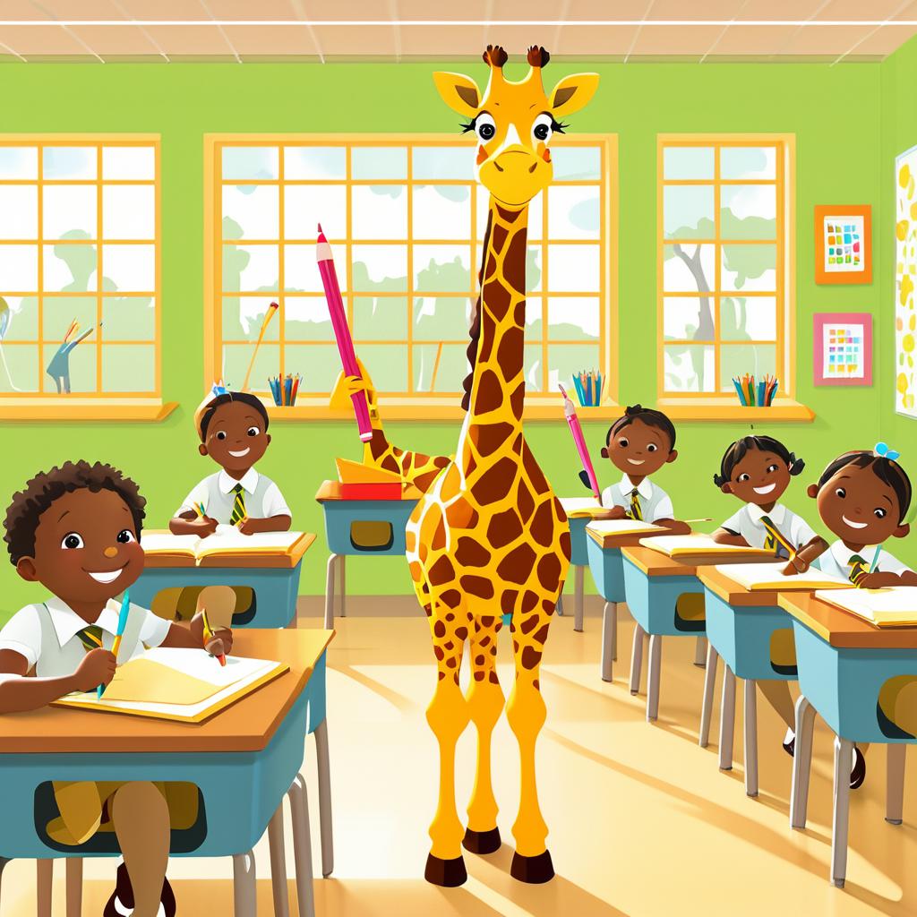 Giraffe Teacher in Art Classroom