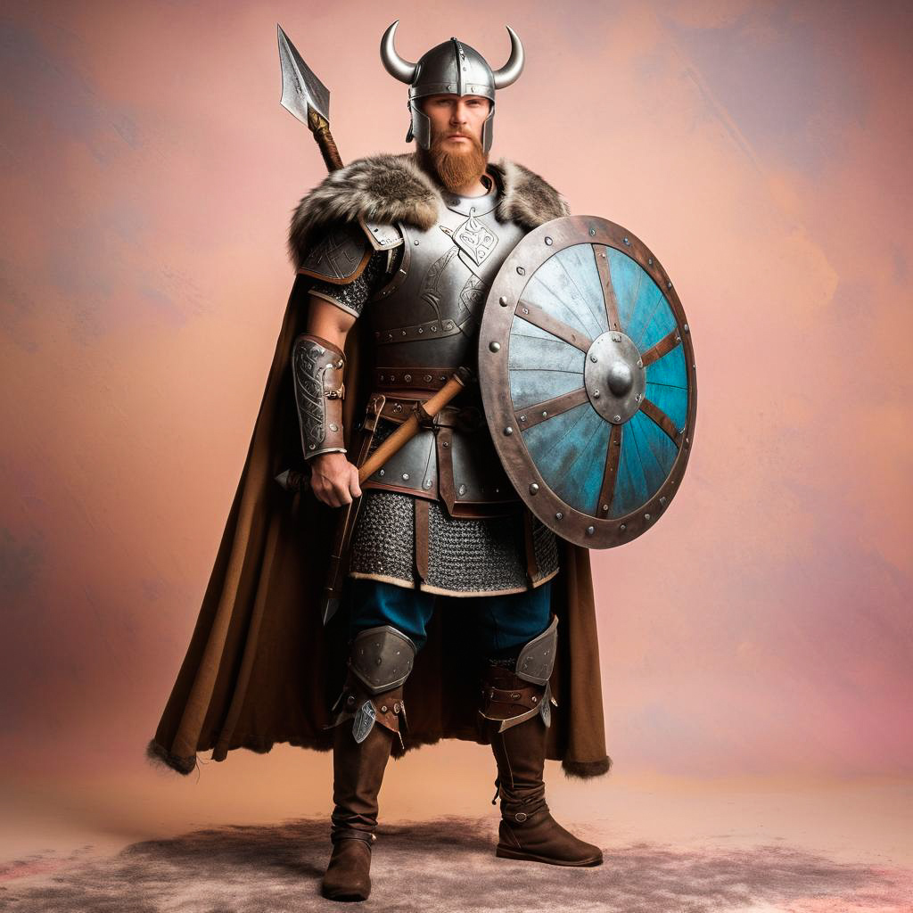 Determined Viking Warrior in Pastel Background