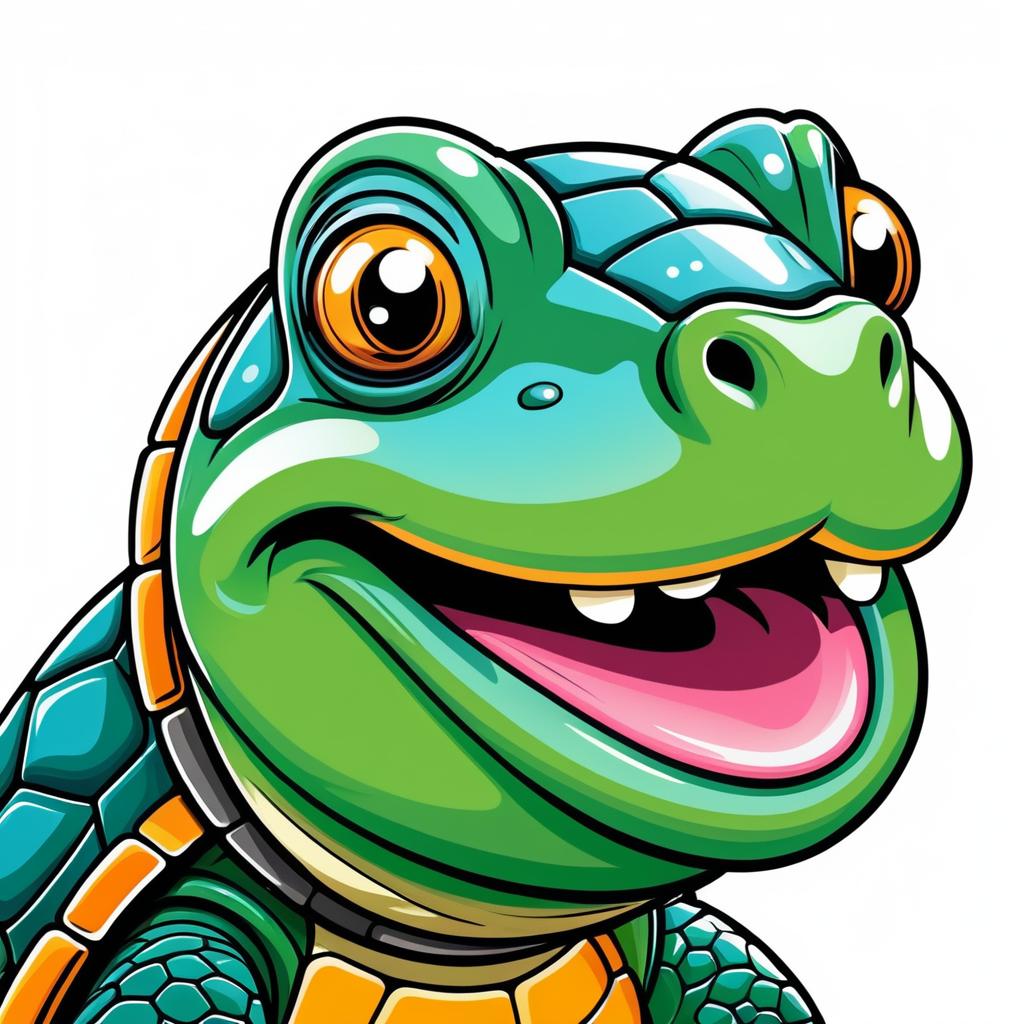 Playful Turtle Portrait in Cartoon Style