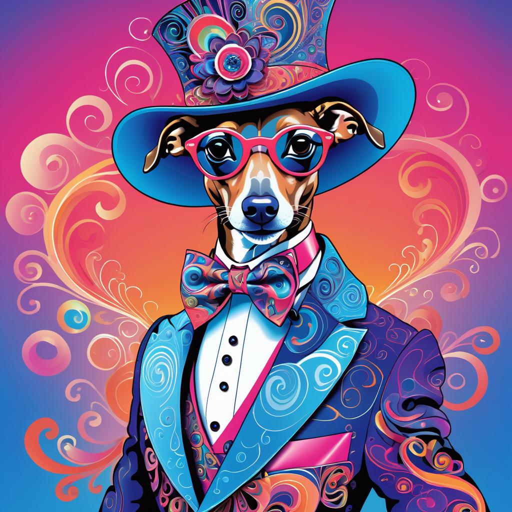 Psychedelic Italian Greyhound Fashion Illustration