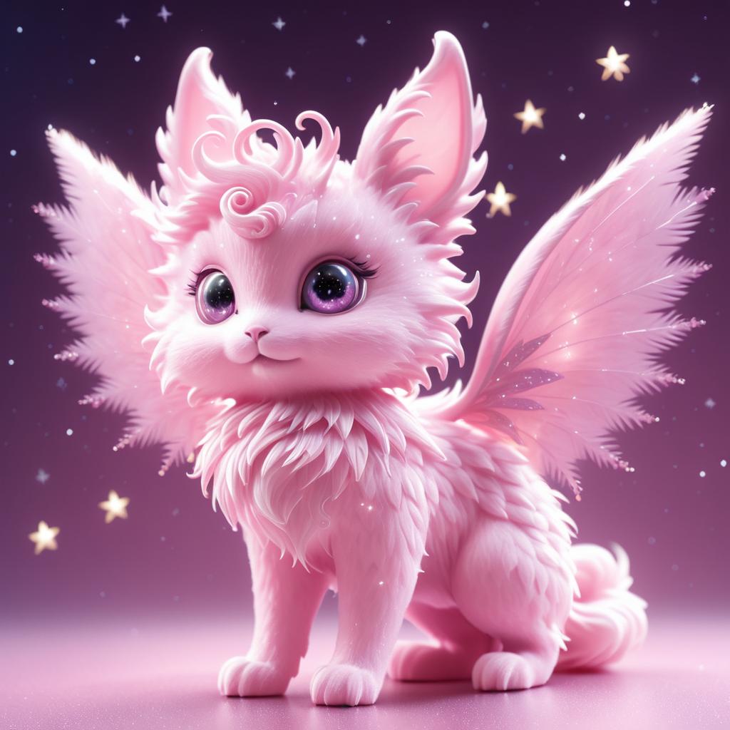 Whimsical Pink Creature Among Twinkling Stars