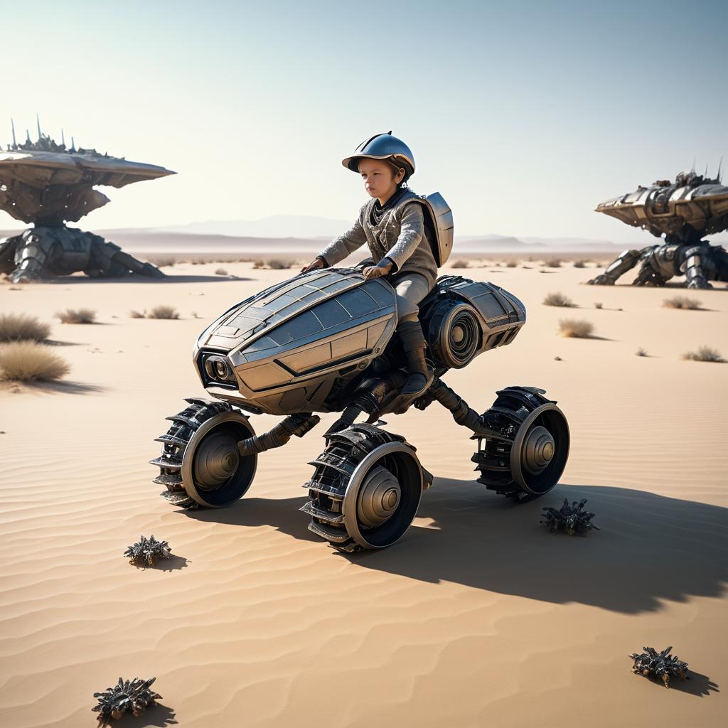 Futuristic Child Riding Robotic Creature