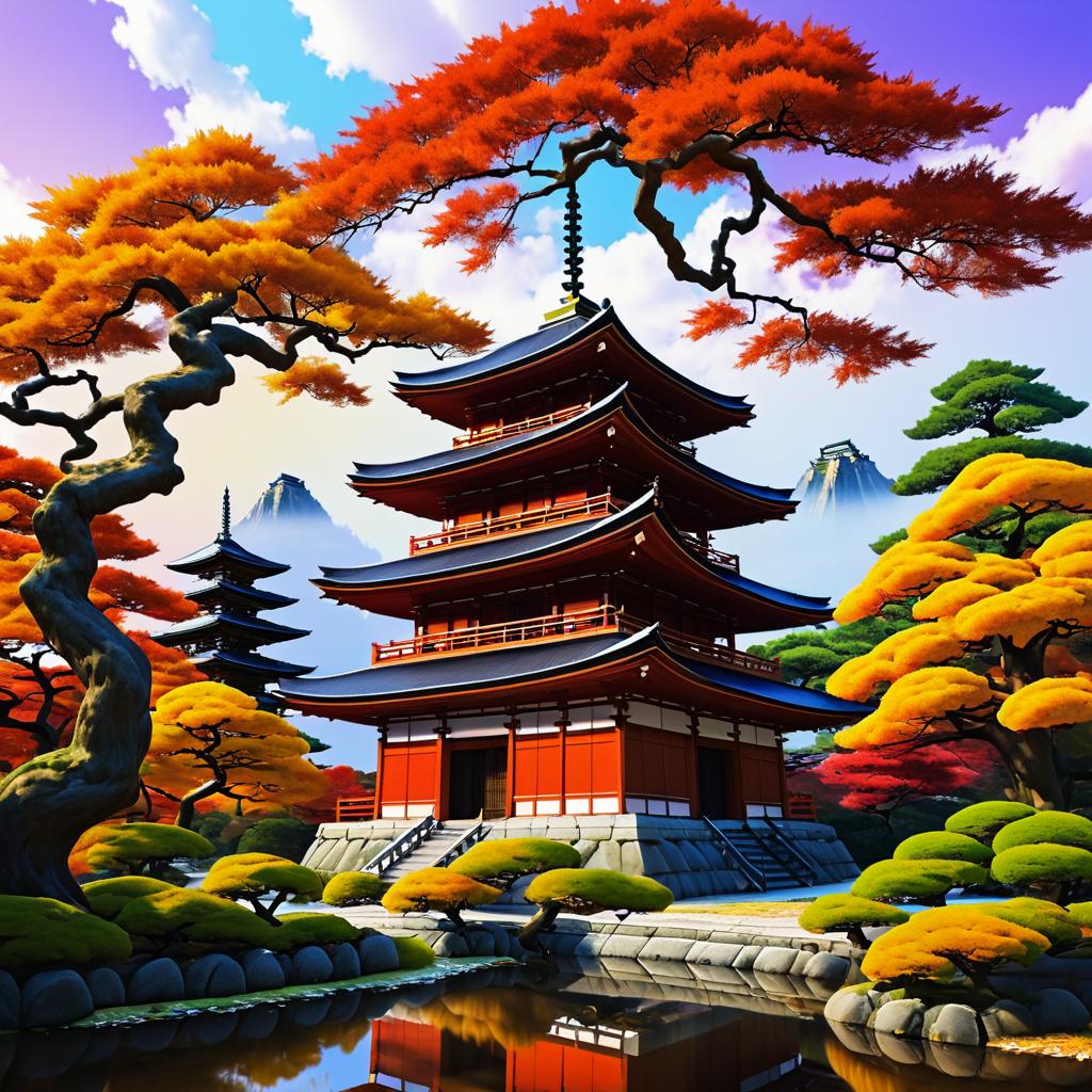 Stunning Autumn Scene with Japanese Temple