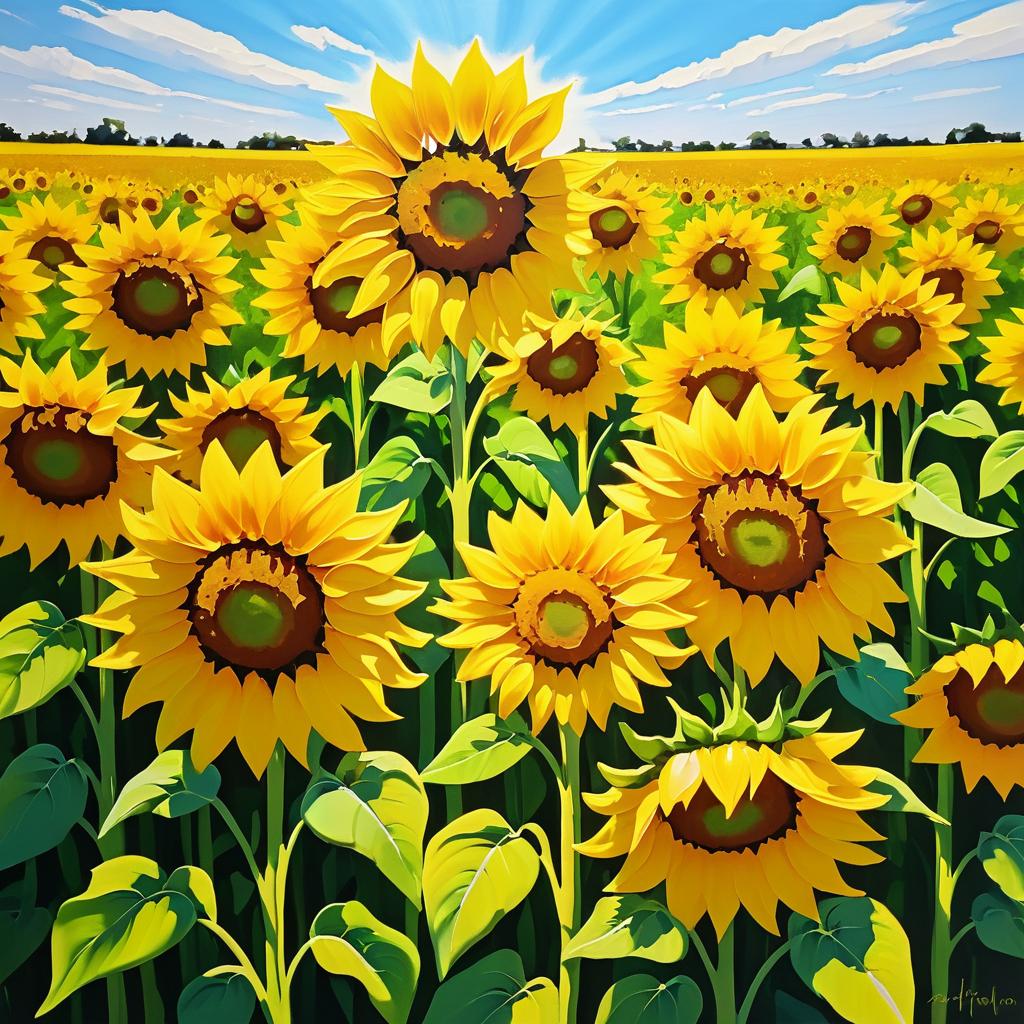 Vibrant Sunflower Field in Bold Acrylic