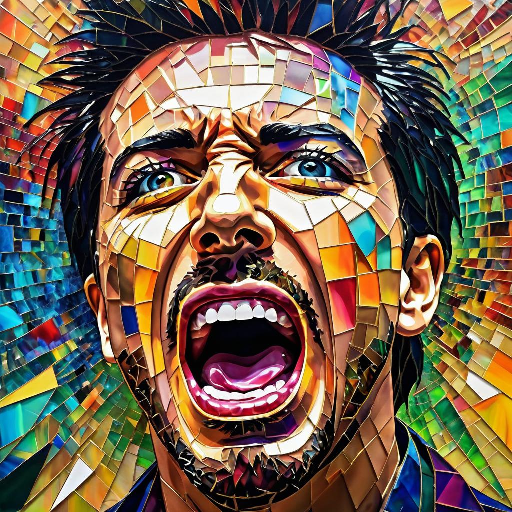 Screaming Man in Shattered Glass Mosaic