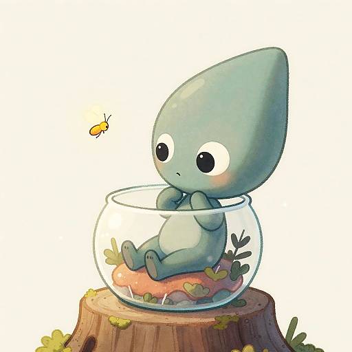 Whimsical Alien in Glass Terrarium