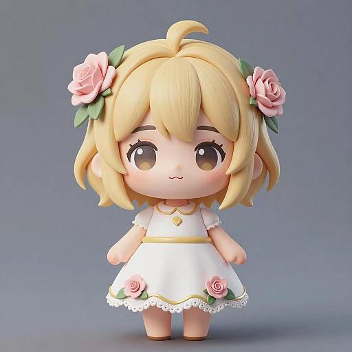 Chibi Blonde Girl with Floral Dress