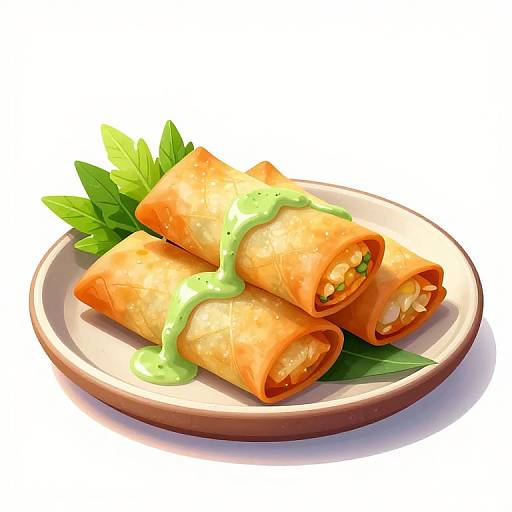 Golden Spring Rolls Digital Illustration