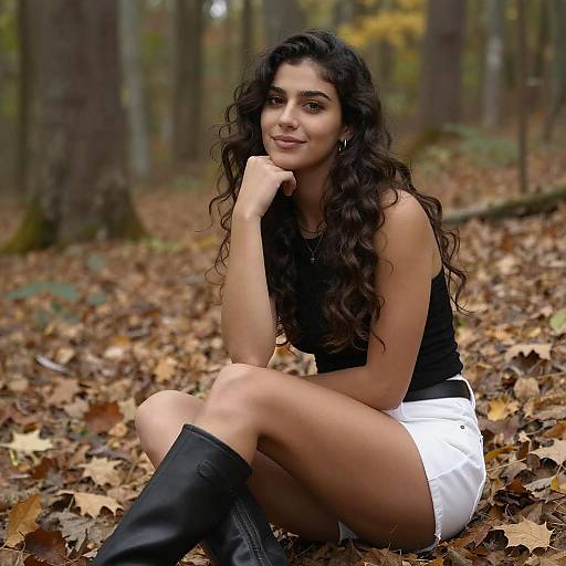 Thoughtful Woman in Autumn Forest