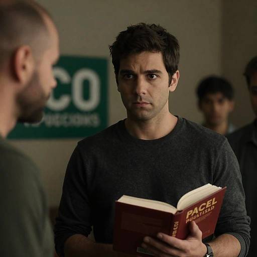 Serious Man Reading in Dim Light