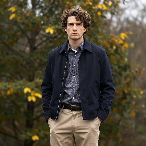 Serious Man in Nature with Curly Hair