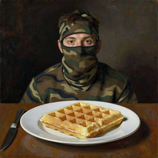 Man Camouflaged as Waffle Portrait