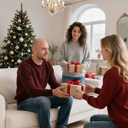 Cozy Christmas Gift Exchange in Living Room