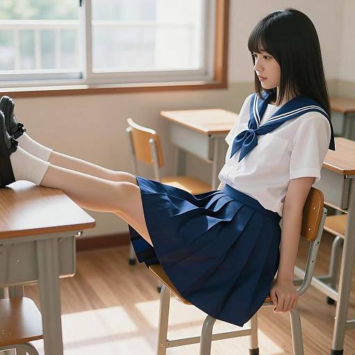 Asian Woman in Japanese School Uniform