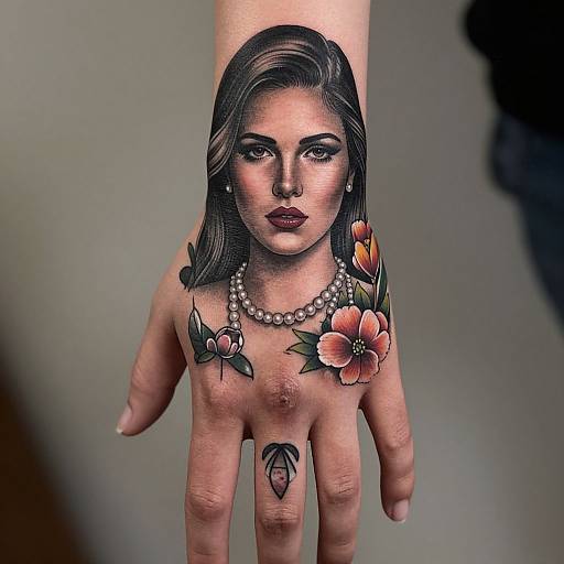 Intricate Floral Woman Hand Tattoo