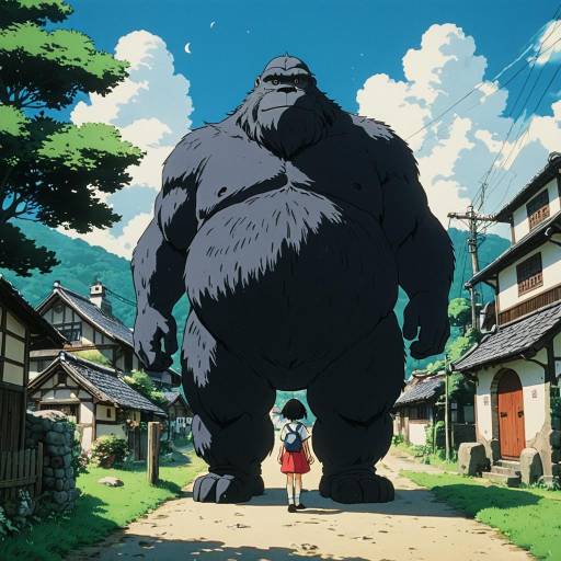 Giant Gorilla and Girl in Japanese Village