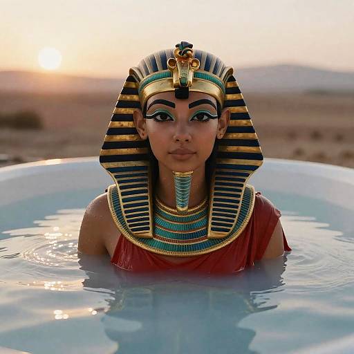 Cleopatra in Pharaoh Headdress Bathing in Milk