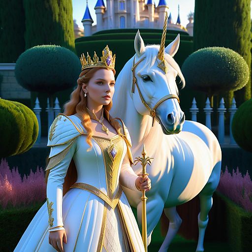 Noble Queen and Unicorn in Royal Garden Noble Queen and Unicorn in Royal Garden
