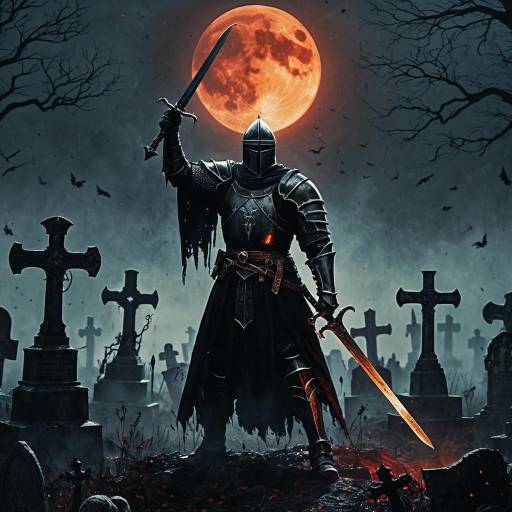 Shadowy Knight Under Blood Moon
