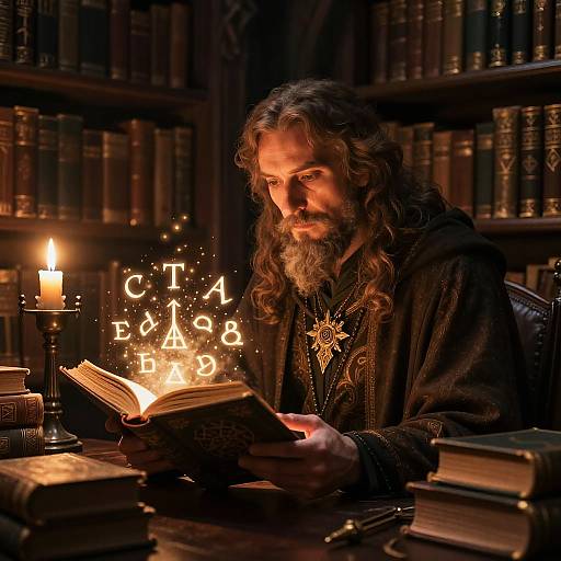 Scholarly Wizard in Ancient Library