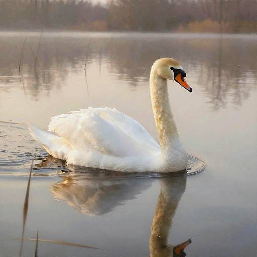 Graceful Swan on Tranquil Dawn Lake